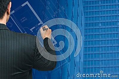 Business man or Architecture Drawing City concept Stock Photo