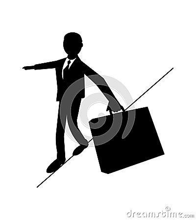 Business man balancing and walking on a tight rope Vector Illustration