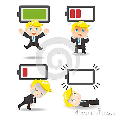 Business man with battery power Vector Illustration