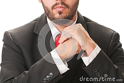 Business man with beard, black suit and red tie Stock Photo