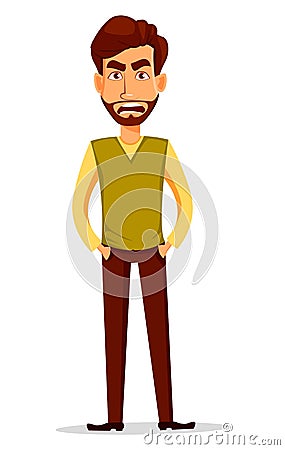 Young handsome businessman in smart casual clothes with angry facial expression. Vector Illustration