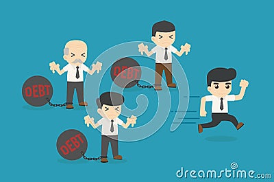 Business man burden with Debt and businessman financial freedom Vector Illustration