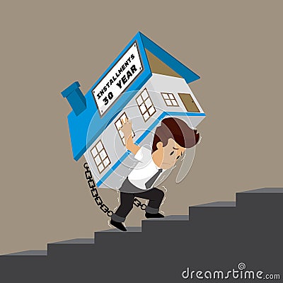 business man carrying a house up the stairs, persistent installment Vector Illustration