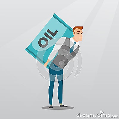 Business man carrying oil barrel on back. Vector Illustration