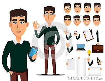 Business man cartoon character creation set. Vector Illustration