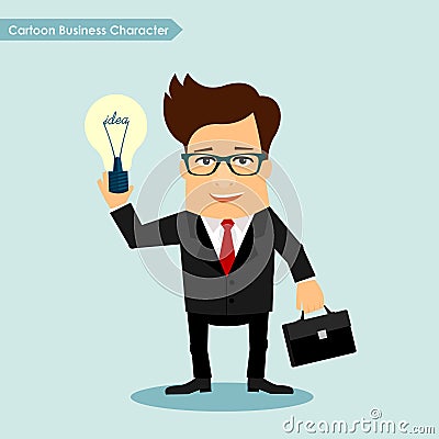 Business man cartoon character holding idea lamp symbol vector illustration Vector Illustration