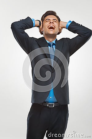 Business Man Celebrating Success against White Background Stock Photo