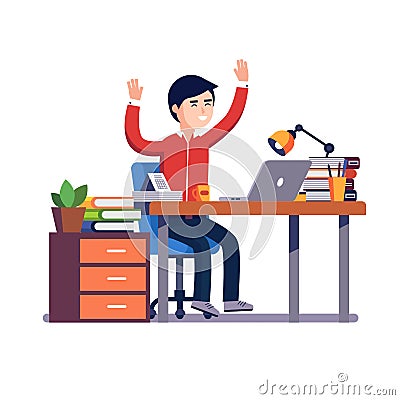 Business man celebrating working achievement Vector Illustration