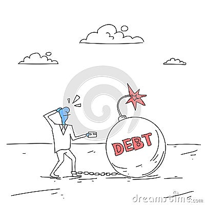 Business Man Chain Bound Legs Credit Debt Finance Crisis Concept Vector Illustration