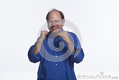 Business man cheering and looking excited, horizontal Stock Photo