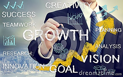 Business man with concepts representing growth, and success Stock Photo