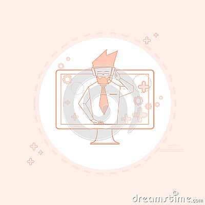 Business Man Consulting Support Chat Communication Virtual Social Network Vector Illustration