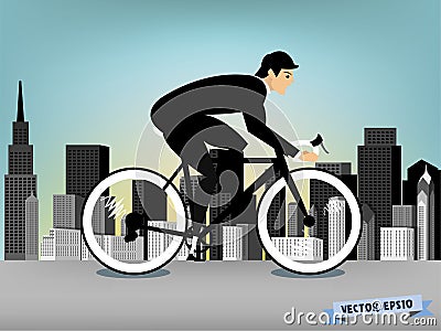 Business man cycling on the downtown road vector Stock Photo