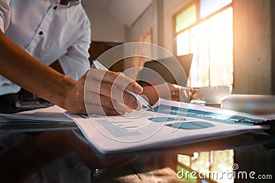 Business man discussing very seriously in the workplace, teamwork hipster vintage style. Stock Photo