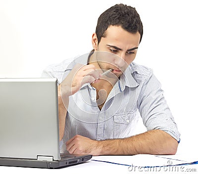 Business man doing hard work at the office Stock Photo