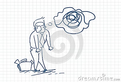 Business Man Doodle With Confused Thoughts Over Squared Background Vector Illustration