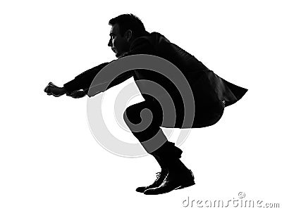Business man driving imaginary motorcycle silhouette Stock Photo