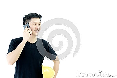 Business man engineer employee with black shirt has talking by p Stock Photo