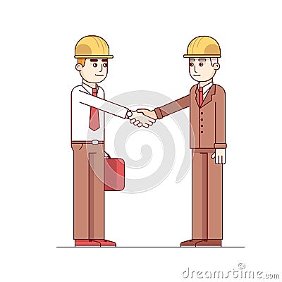 Business man and engineer standing shaking hands Vector Illustration