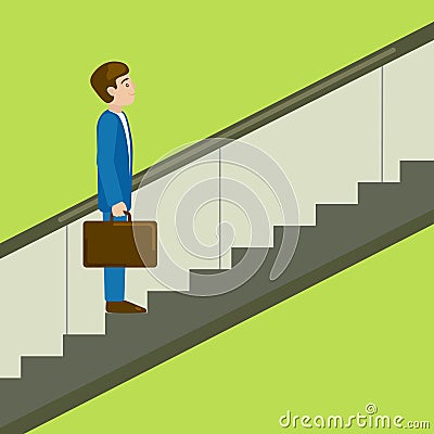 Business man on escalator cartoon vector Vector Illustration