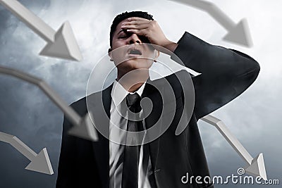 Businessman failure on smoke background Stock Photo