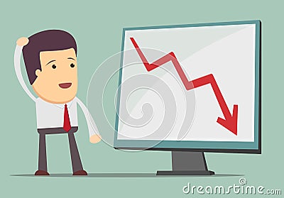 Business man and fall chart line. Vector Illustration