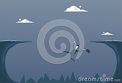 Business Man Falling In Cliff Gap Businessman Fail Bankruptcy Crisis Concept Vector Illustration