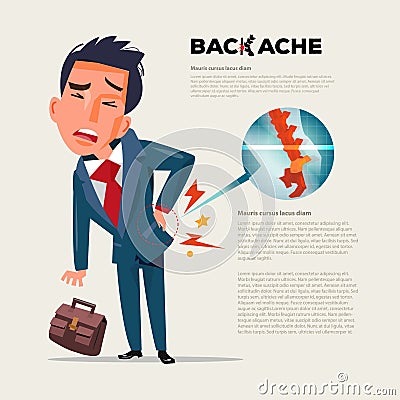 Business man feeling pain in back. Businessman suffering from b Cartoon Illustration
