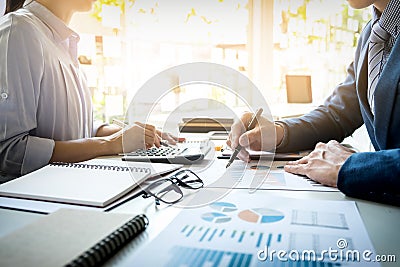 business man financial inspector and secretary making report, ca Stock Photo