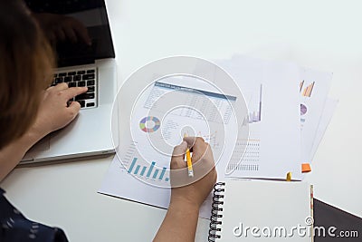 Business man financial inspector and secretary making report Stock Photo