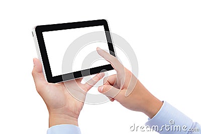 Business man finger touch tablet pc Stock Photo