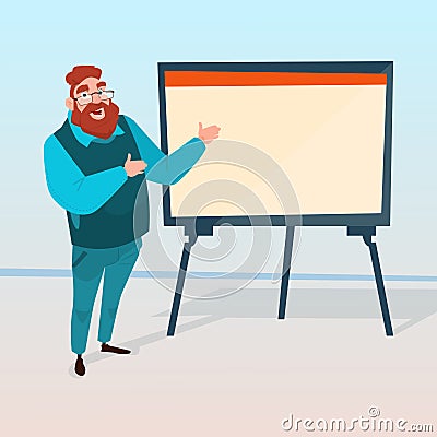 Business Man With Flip Chart Seminar Training Conference Brainstorming Presentation Financial Graph Vector Illustration