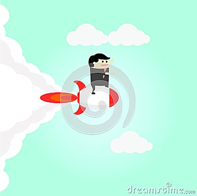 Business man get rocket to be fasten success Vector Illustration