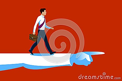 Business man going ahead to his goal with shown direction, vector illustration of a young man business dressed walking straight Vector Illustration
