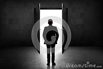 Business man going to the open door Stock Photo