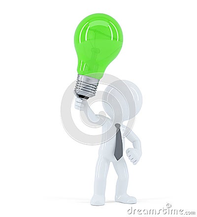 Business man with green light bulb. Concept of creative business idea Stock Photo