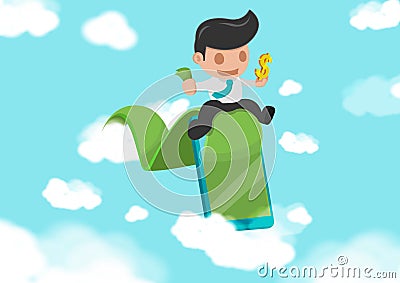 Business Man Green Road success Cloud Vector Vector Illustration