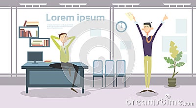 Business Man Group Interior Workplace, Businessman Manager Office Worker Vector Illustration