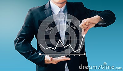 Business man hand sign about increase profit Stock Photo