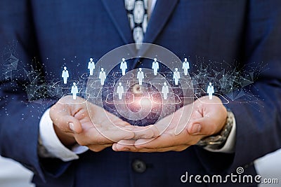 Businessman hand support human resources on blurred background Stock Photo