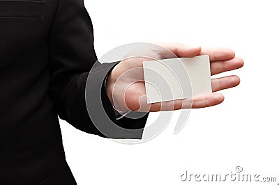 Business man handing a blank business card Stock Photo
