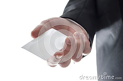 Business man handing a blank visiting card Stock Photo