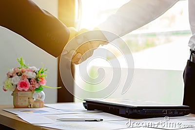 Business man Handshaking, About with working, Happy with success Agreed to work, Handshake Business Marketing Stock Photo