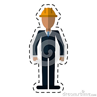 Business man helmet contruction manager-dot line Vector Illustration