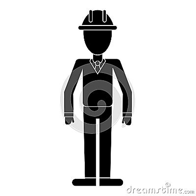 Business man helmet contruction manager pictogram Vector Illustration