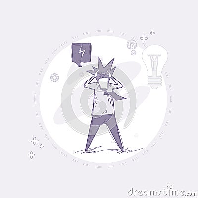 Business Man Hold Head Pondering Problem Concept Vector Illustration