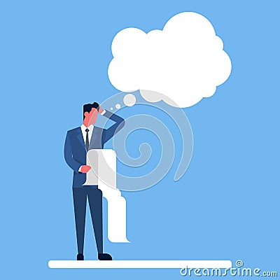 Business Man Hold Long Check List Ponder Thinking Chat Bubble Vector Illustration