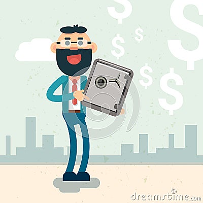 Business Man Hold Safe Money Security Concept Vector Illustration