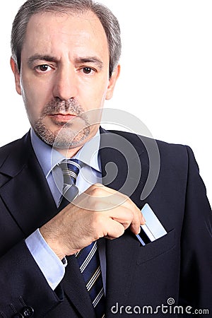 Business man holding a credit card Stock Photo