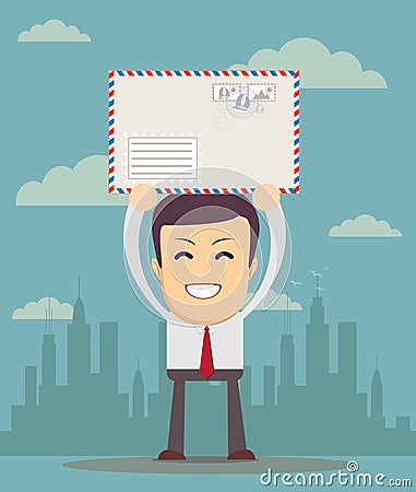 Business man holding envelope Vector Illustration